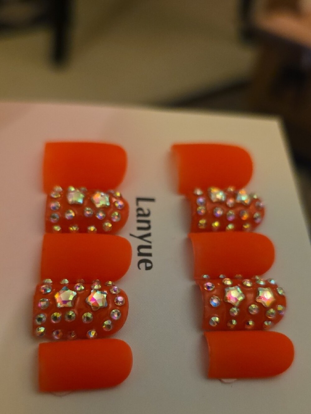 Orange Rhinestone Press-On Nail Set Size Large - Picture 4 of 4